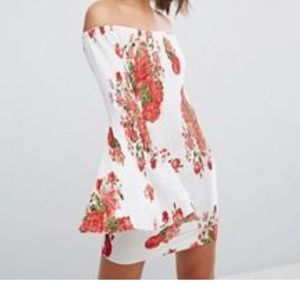Floral bell sleeve off the shoulder dress